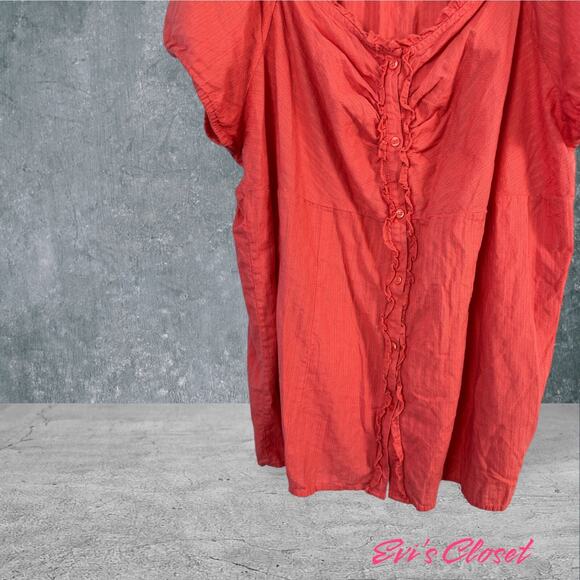 Faded Glory Women's Short Sleeve Blouse Top  Button Down Ruffle Sz 3X (22W/24W) - Picture 5 of 10